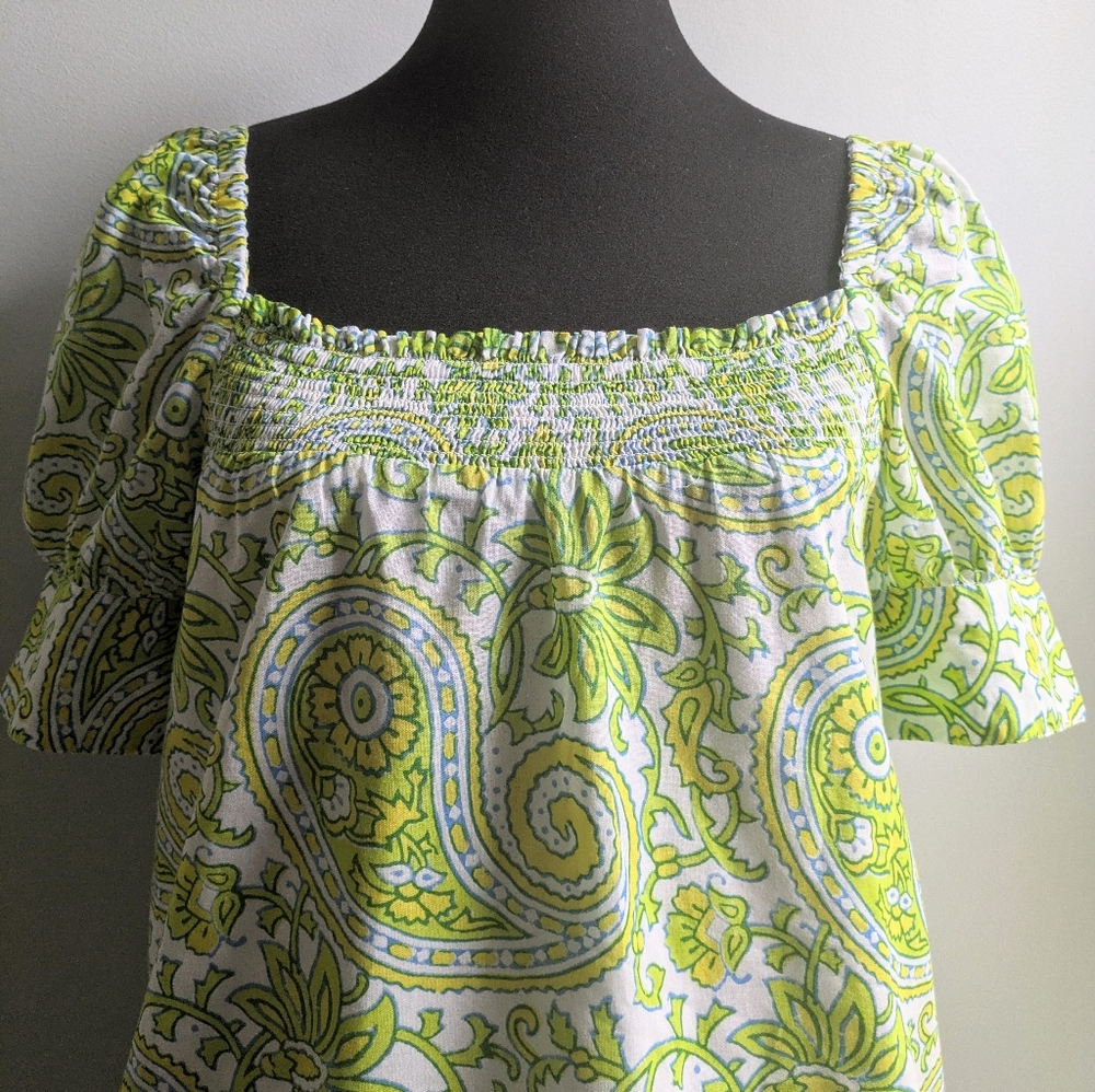 EUC....J. Crew 100% Organic Cotton Blockprint Citrus Paisley Mini Dress Size XS - Picture 5 of 13